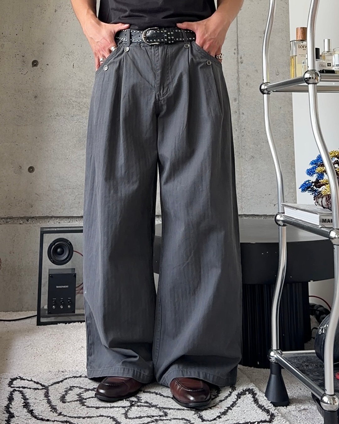 【即納】2タックストライプコットンパンツ TO5075