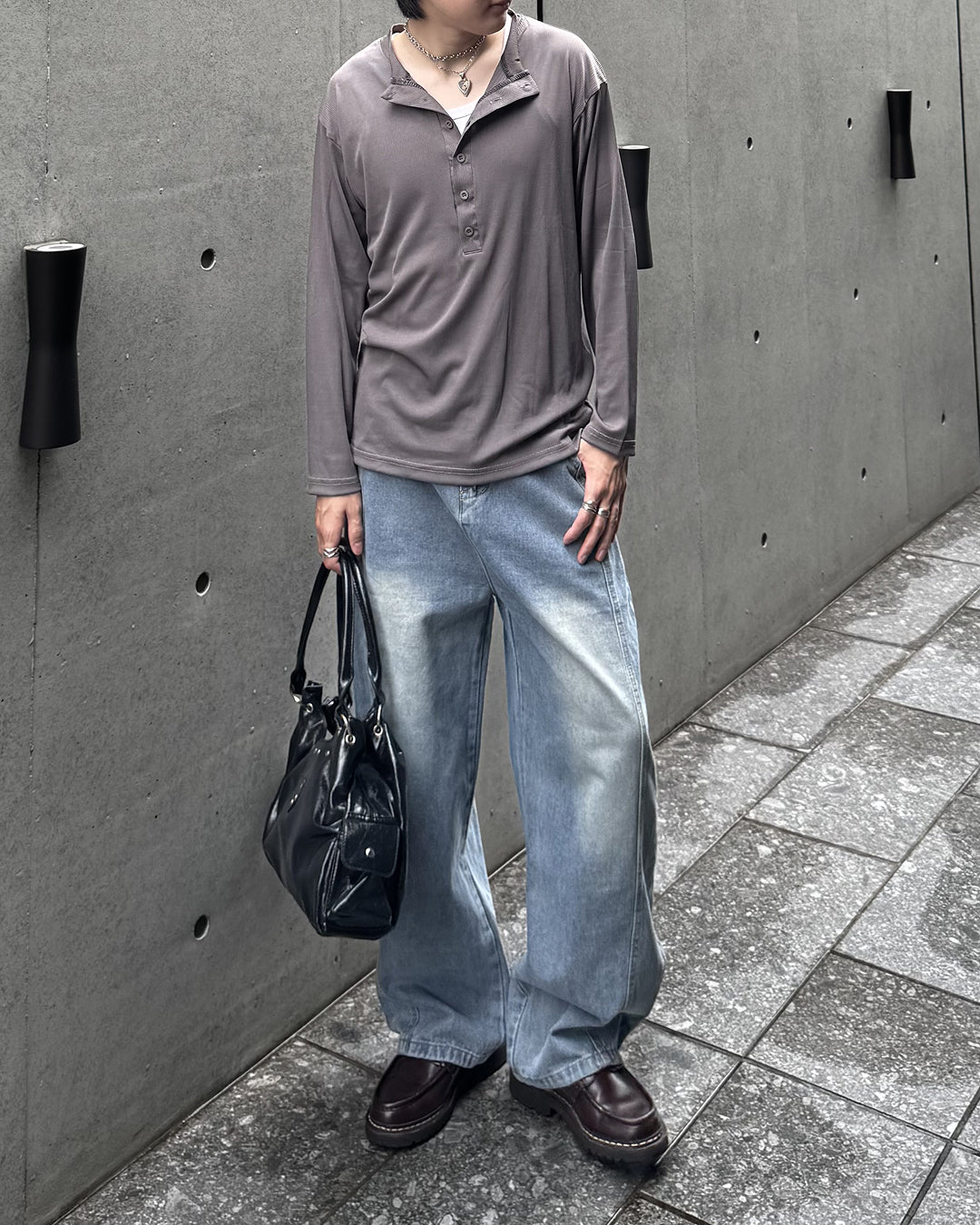 マルチボタンヘンリーネックロングTシャツ GA0056