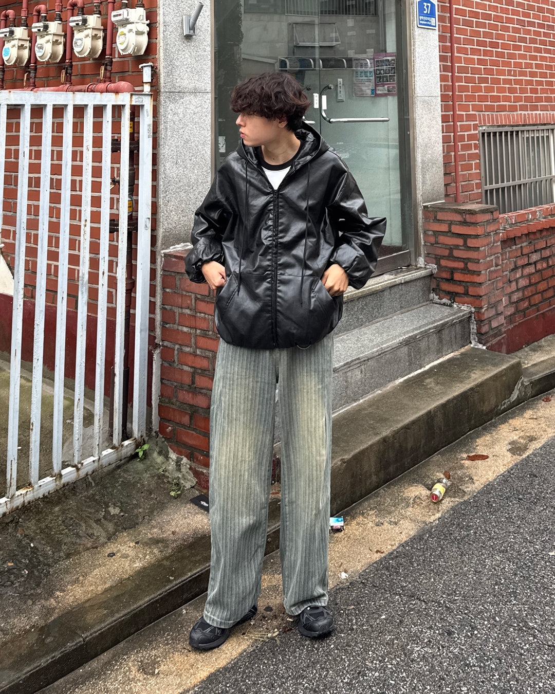 ヴィンテージウォッシュ加工ストライプデニム GC0176