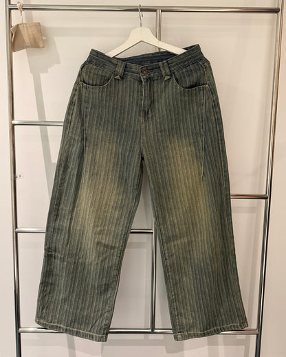 ヴィンテージウォッシュ加工ストライプデニム GC0176