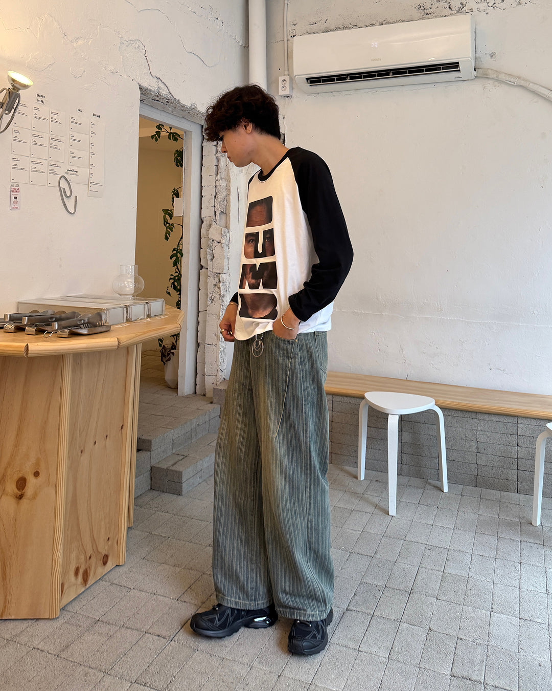 ヴィンテージウォッシュ加工ストライプデニム GC0176