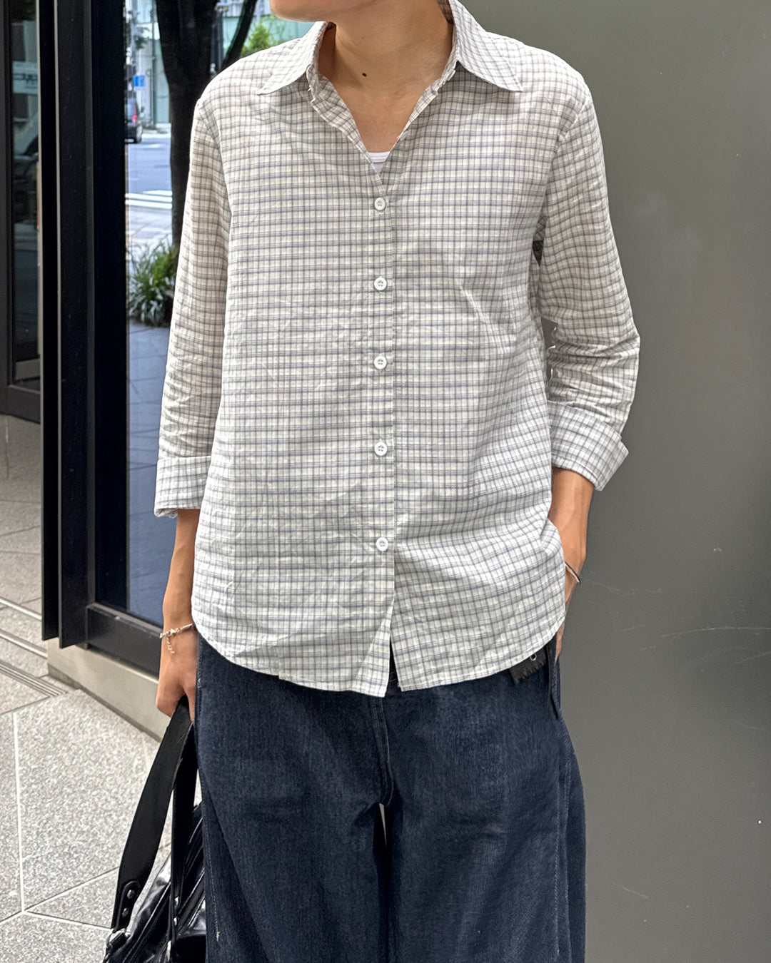カジュアルチェック柄ロングシャツ GC0197