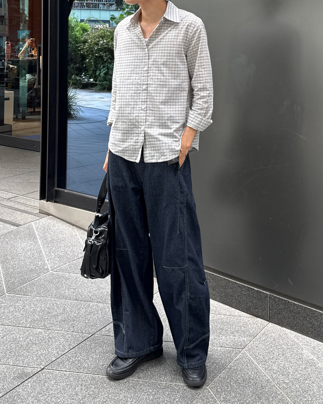 カジュアルチェック柄ロングシャツ GC0197
