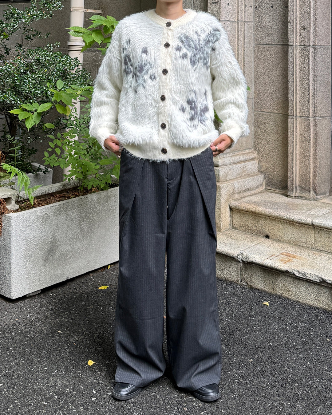 バタフライ柄シャギーニットカーディガン GC0210