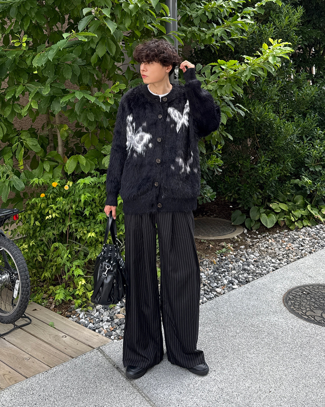 バタフライ柄シャギーニットカーディガン GC0210