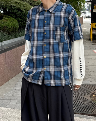 レイヤードチェックシャツロンT  GC0231