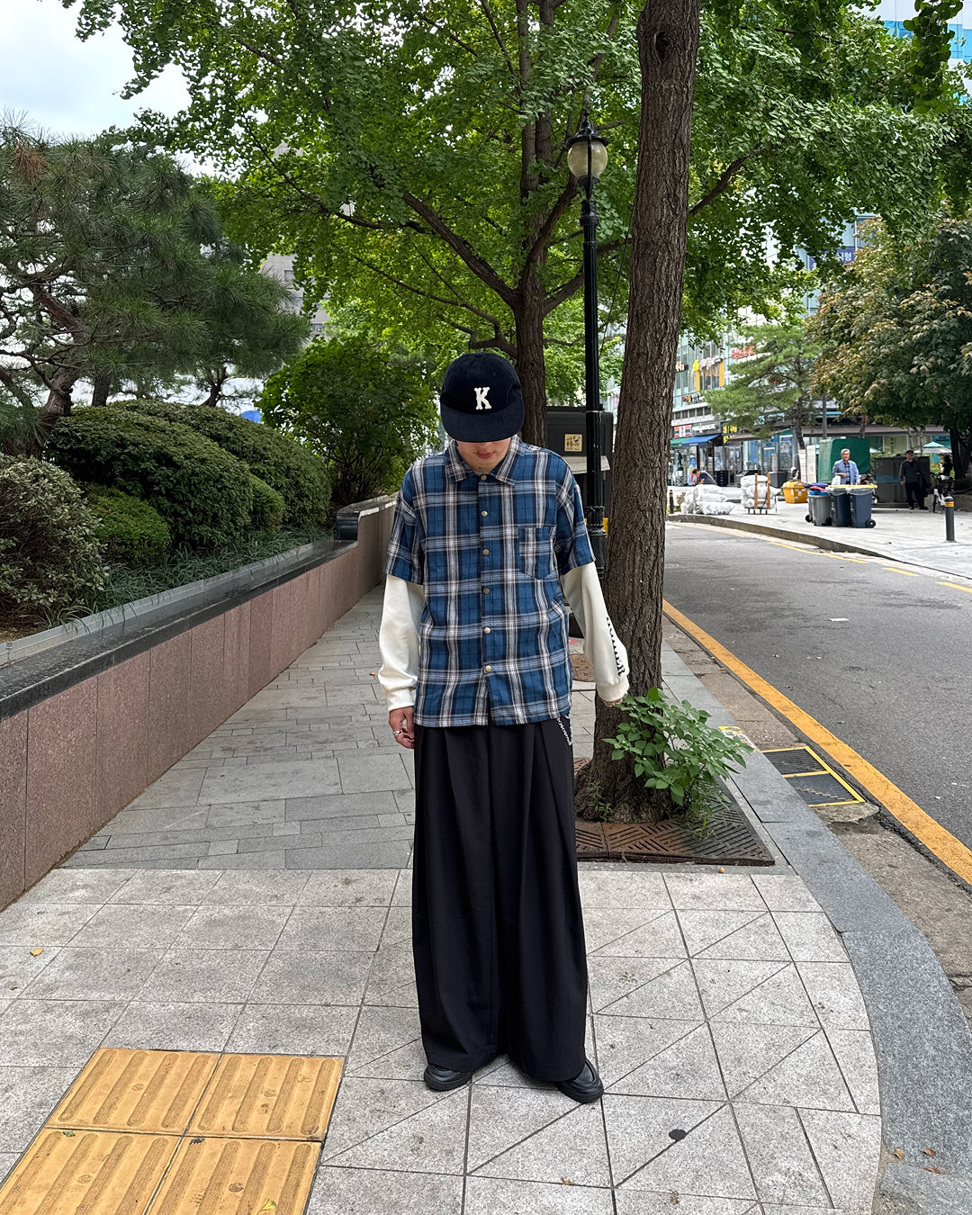 レイヤードチェックシャツロンT  GC0231