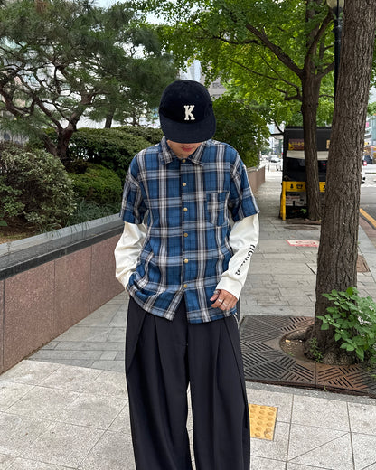 レイヤードチェックシャツロンT  GC0231