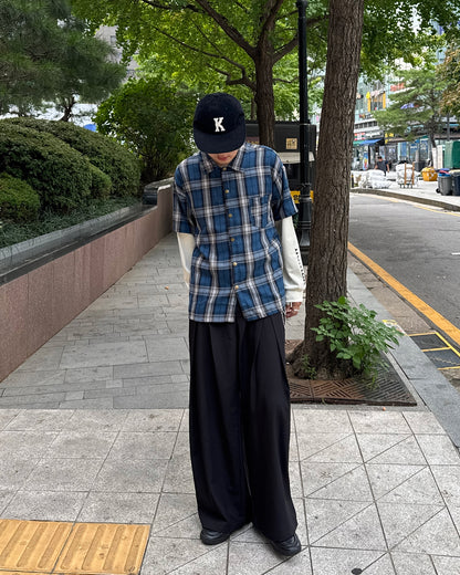 レイヤードチェックシャツロンT  GC0231