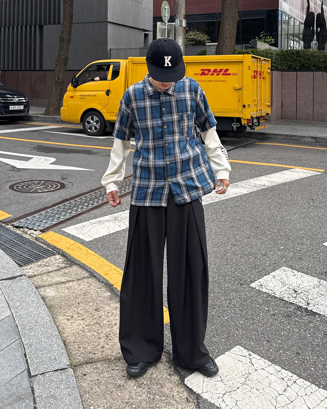 レイヤードチェックシャツロンT  GC0231