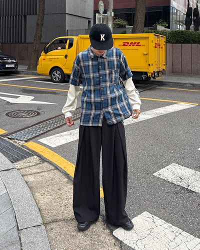 レイヤードチェックシャツロンT  GC0231