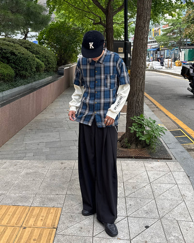 レイヤードチェックシャツロンT  GC0231