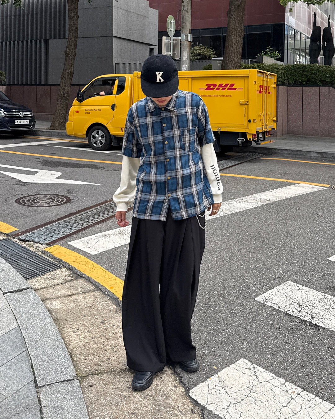 レイヤードチェックシャツロンT  GC0231