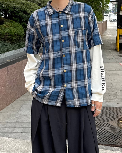 レイヤードチェックシャツロンT  GC0231