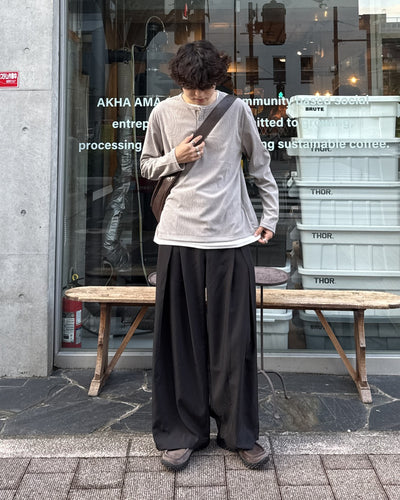レイヤード風ワッフルヘンリーネックロンT GC0248