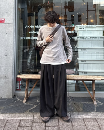 レイヤード風ワッフルヘンリーネックロンT GC0248