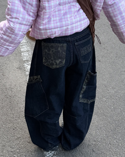 レオパードデザインワイドレッグデニムパンツ GG0089