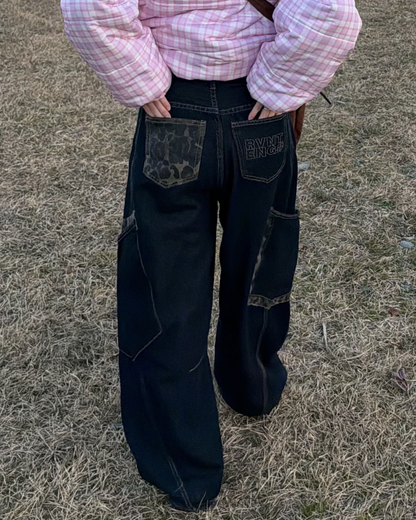 レオパードデザインワイドレッグデニムパンツ GG0089