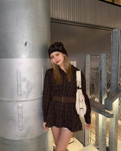 ベルト付きブラウンチェックワンピース
GM0127
