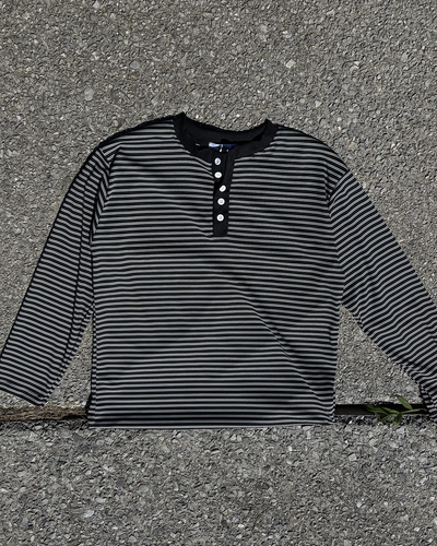 ボタンネックボーダーロンT GN0047