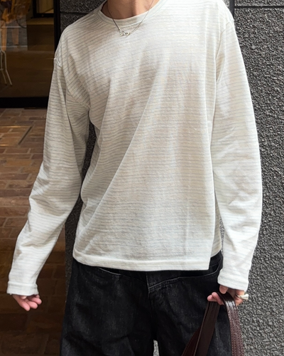 ショートワイドラウンドネックストライプ長袖T GN0048