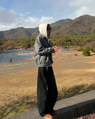 【即納】裏地付きダブルジップウールコットンジャケット HA0122