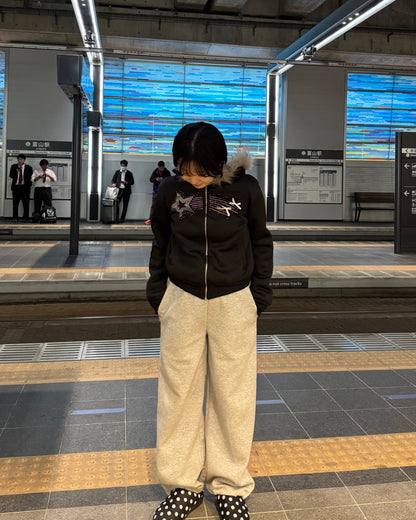 ラインストーンデザインファーフードパーカー HD0055