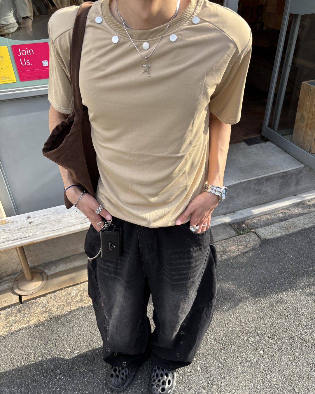 ネックボタンカットソー HS0049