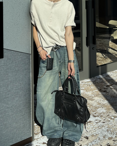 ワッフル素材ヘンリーネックT HS0116