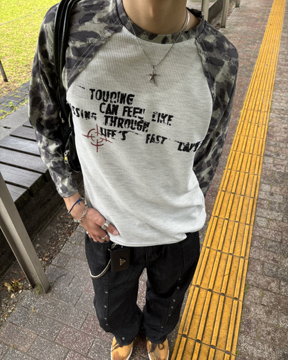 ダメージデザイン迷彩リブTシャツ
HS0122