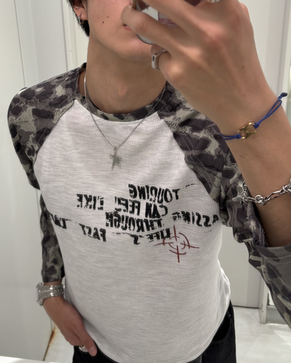 ダメージデザイン迷彩リブTシャツ
HS0122