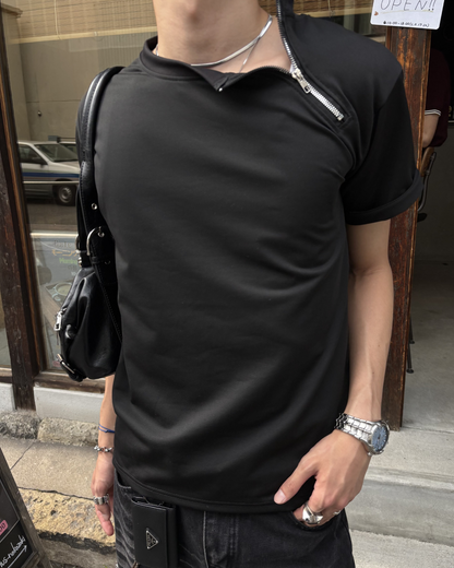 メタルジップアクセントTシャツ HS0142