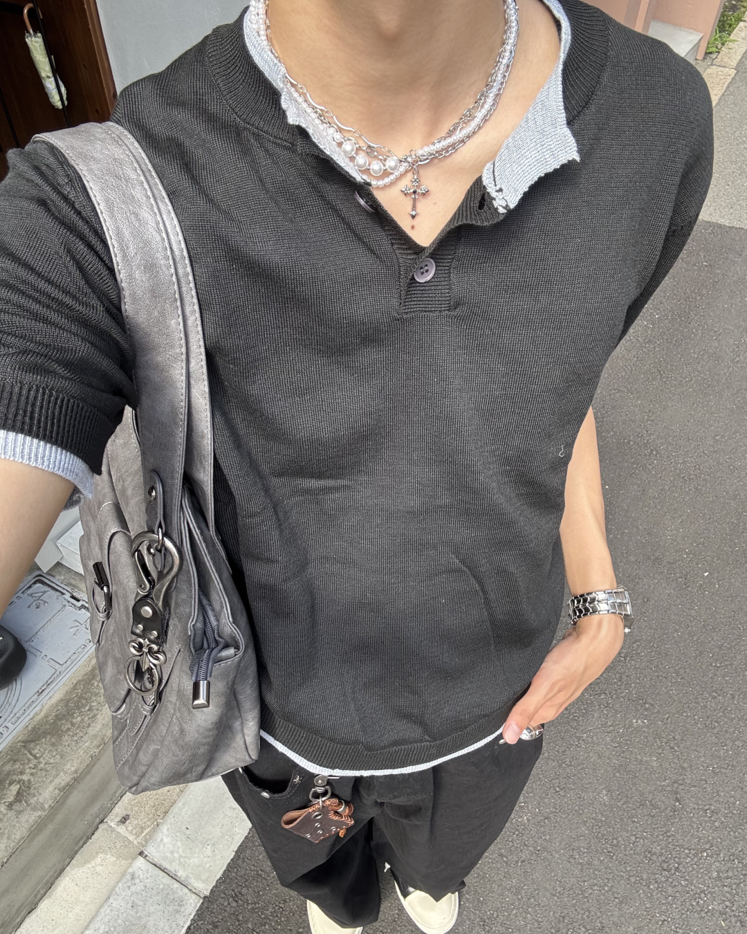 フェイクネックレイヤードポロ HS0149