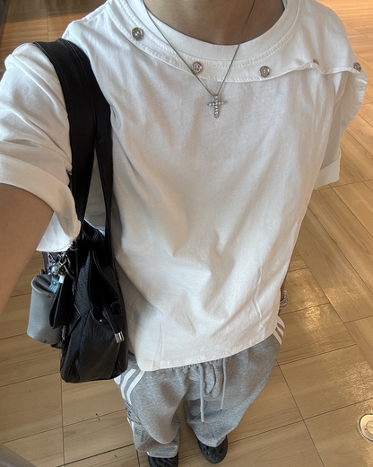 パッチワークラウンドネックTシャツ HS0168