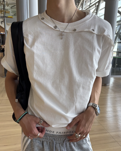パッチワークラウンドネックTシャツ HS0168