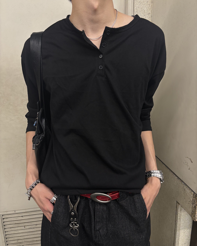 ハーフオープンネックロングスリーブTシャツ HS0173