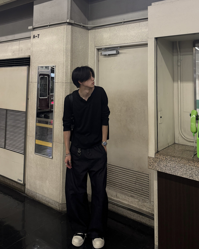 ハーフオープンネックロングスリーブTシャツ HS0173