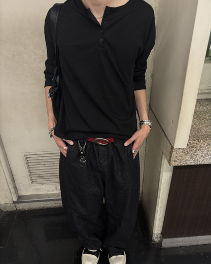 ハーフオープンネックロングスリーブTシャツ HS0173