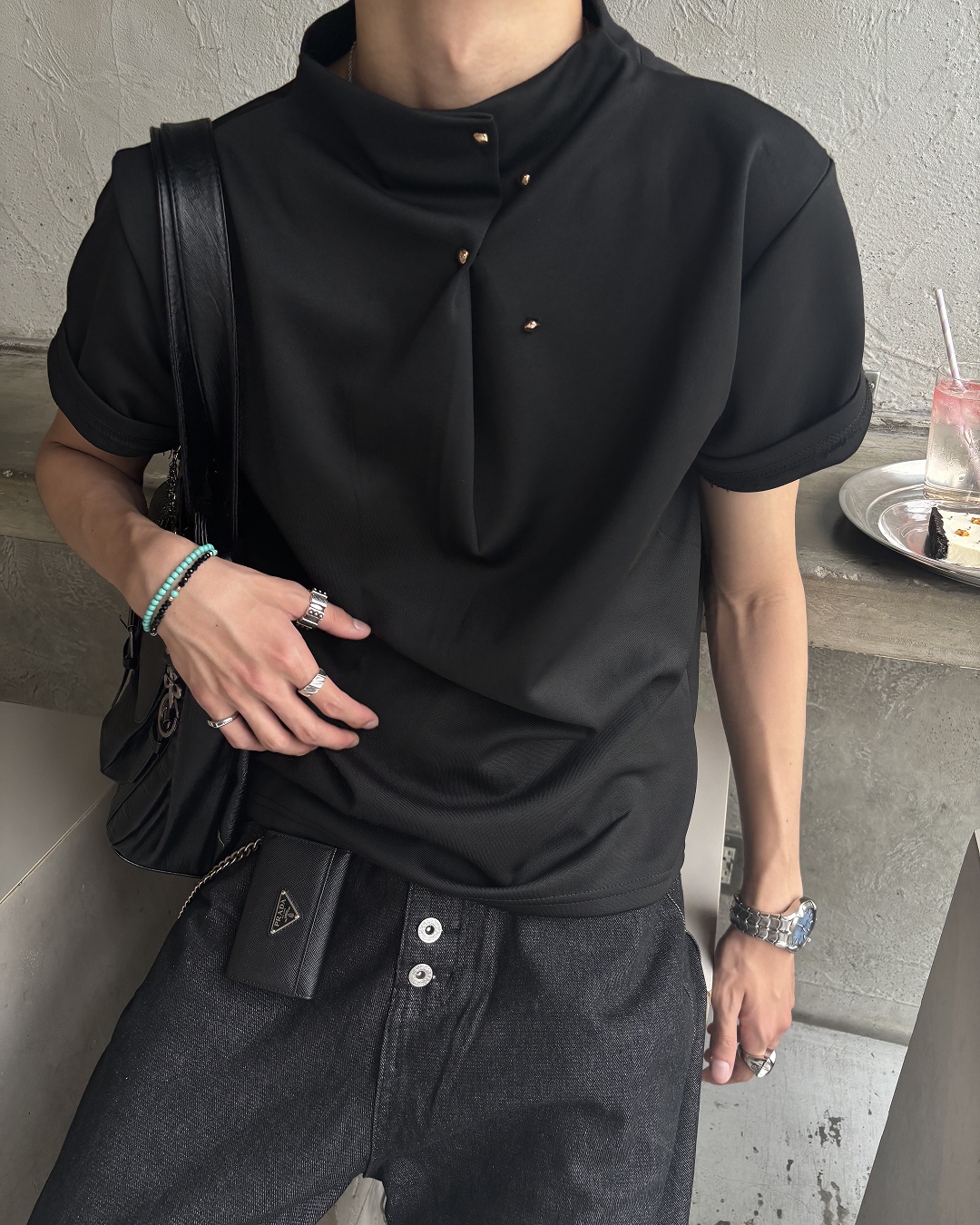 ハーフハイネックボタンTシャツ HS0188