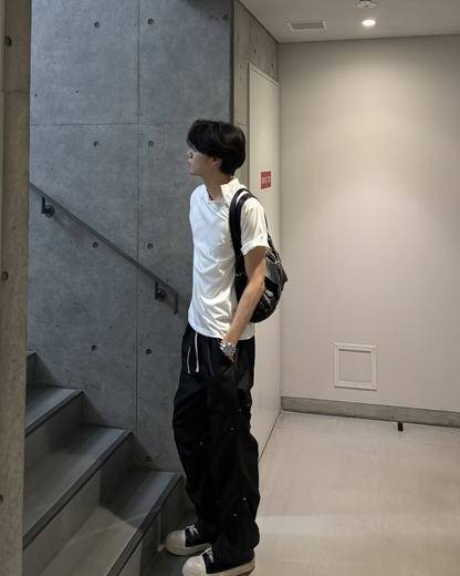 スタッズブラックプリーツパンツ HS0189