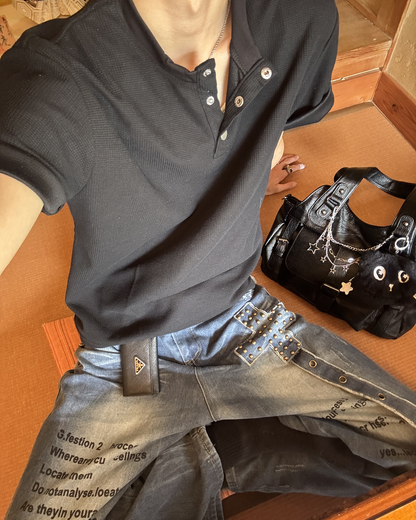 グラフィックデザインルーズデニムパンツ HS0190