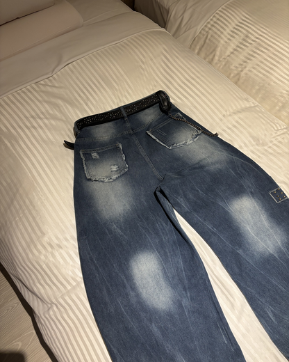 グラフィックデザインルーズデニムパンツ HS0190