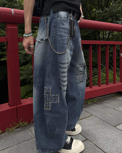 グラフィックデザインルーズデニムパンツ HS0190