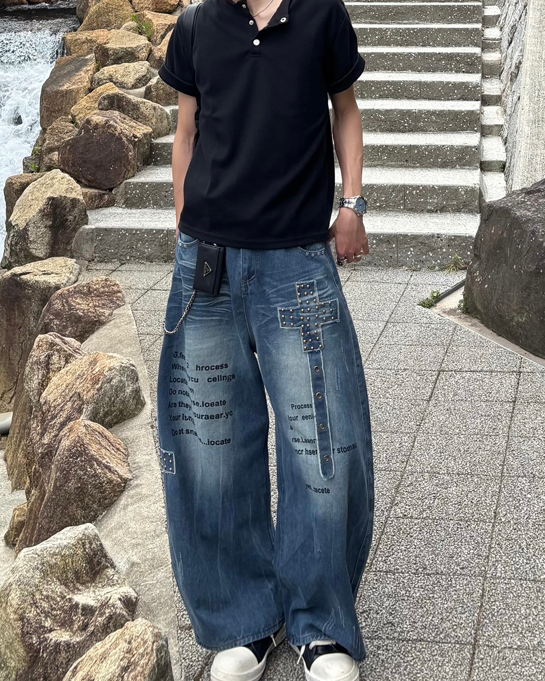 グラフィックデザインルーズデニムパンツ HS0190