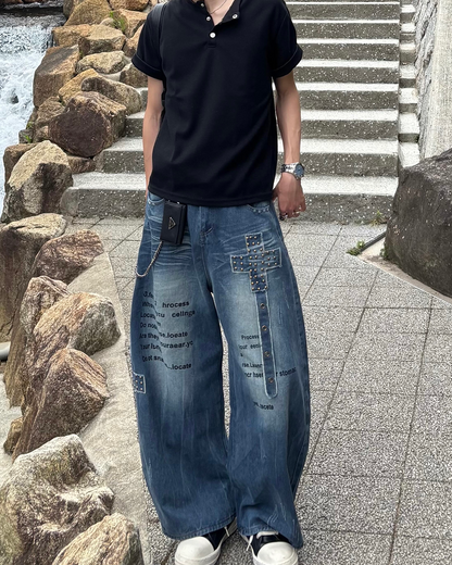 グラフィックデザインルーズデニムパンツ HS0190