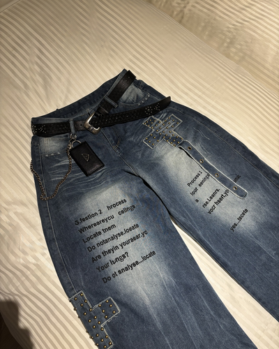 グラフィックデザインルーズデニムパンツ HS0190