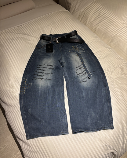グラフィックデザインルーズデニムパンツ HS0190