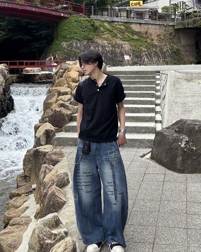グラフィックデザインルーズデニムパンツ HS0190