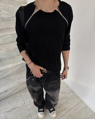 ダブルジップデザインロンT HS0224