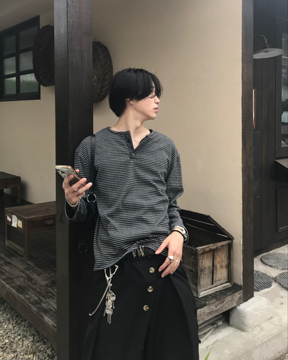 ミニマルボーダーヘンリーロングTシャツ HS0229